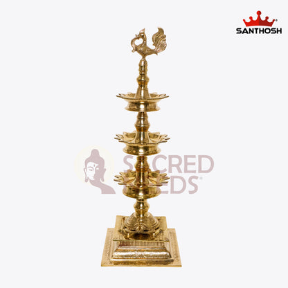 Sacred Needs Brass 3 Step Tortoise Deepastambham – 28.3 Inch (71.9 cm) Height | Traditional Brass Lamp Stand with Tortoise Base for Temple, Pooja & Rituals