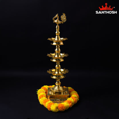 Sacred Needs Brass 3 Step Tortoise Deepastambham – 28.3 Inch (71.9 cm) Height | Traditional Brass Lamp Stand with Tortoise Base for Temple, Pooja & Rituals