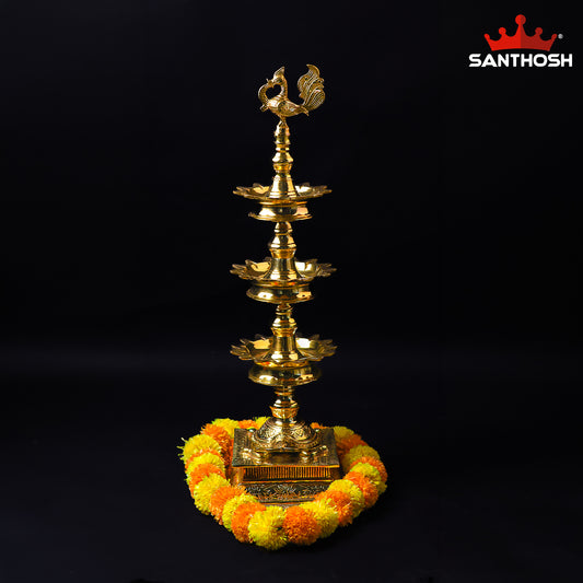 Sacred Needs Brass 3 Step Tortoise Deepastambham – 28.3 Inch (71.9 cm) Height | Traditional Brass Lamp Stand with Tortoise Base for Temple, Pooja & Rituals