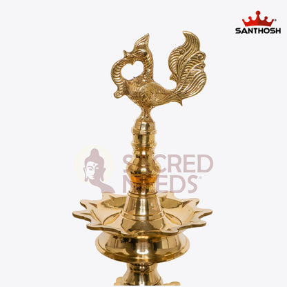 Sacred Needs Brass 3 Step Tortoise Deepastambham – 28.3 Inch (71.9 cm) Height | Traditional Brass Lamp Stand with Tortoise Base for Temple, Pooja & Rituals