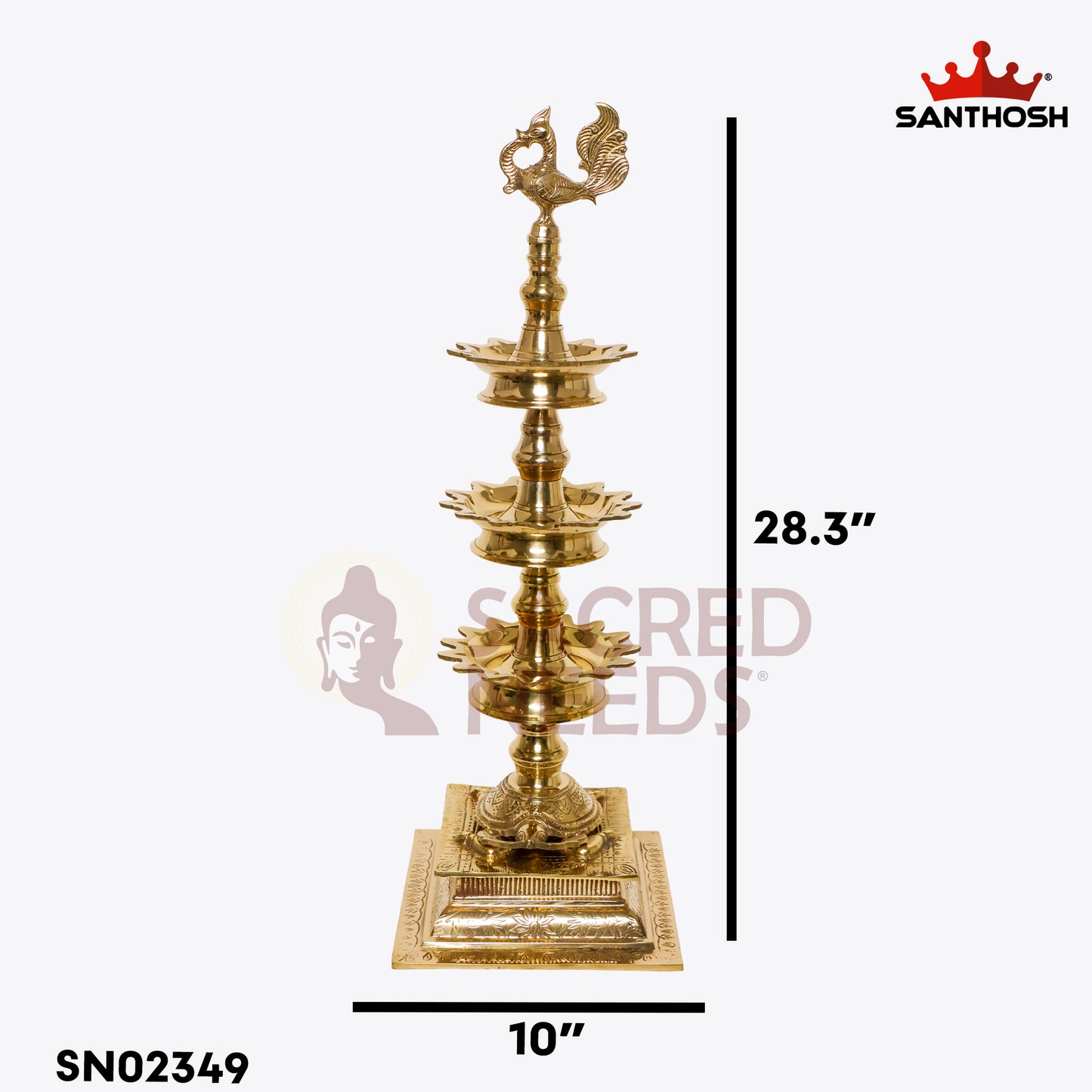 Sacred Needs Brass 3 Step Tortoise Deepastambham – 28.3 Inch (71.9 cm) Height | Traditional Brass Lamp Stand with Tortoise Base for Temple, Pooja & Rituals