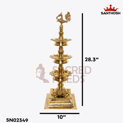 Sacred Needs Brass 3 Step Tortoise Deepastambham – 28.3 Inch (71.9 cm) Height | Traditional Brass Lamp Stand with Tortoise Base for Temple, Pooja & Rituals