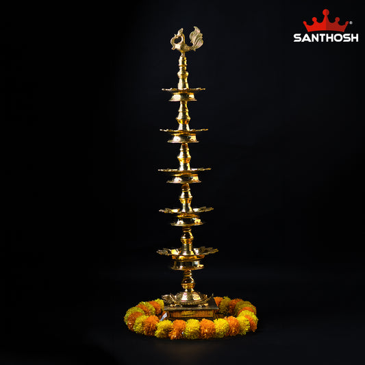 Sacred Needs Brass 5 Step Tortoise Deepastambham – 39.2 Inch (99.6 cm) Height | Traditional Brass Lamp with Tortoise Base for Temple, Pooja & Rituals