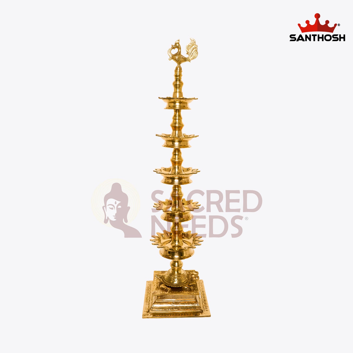 Sacred Needs Brass 5 Step Tortoise Deepastambham – 39.2 Inch (99.6 cm) Height | Traditional Brass Lamp with Tortoise Base for Temple, Pooja & Rituals