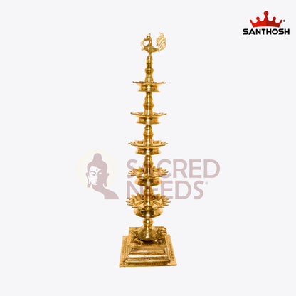 Sacred Needs Brass 5 Step Tortoise Deepastambham – 39.2 Inch (99.6 cm) Height | Traditional Brass Lamp with Tortoise Base for Temple, Pooja & Rituals