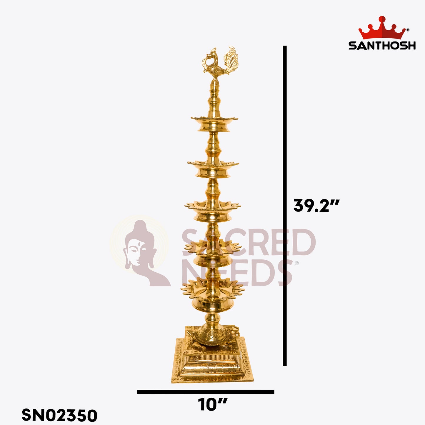 Sacred Needs Brass 5 Step Tortoise Deepastambham – 39.2 Inch (99.6 cm) Height | Traditional Brass Lamp with Tortoise Base for Temple, Pooja & Rituals