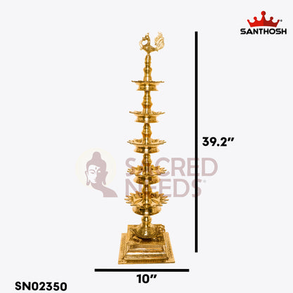 Sacred Needs Brass 5 Step Tortoise Deepastambham – 39.2 Inch (99.6 cm) Height | Traditional Brass Lamp with Tortoise Base for Temple, Pooja & Rituals