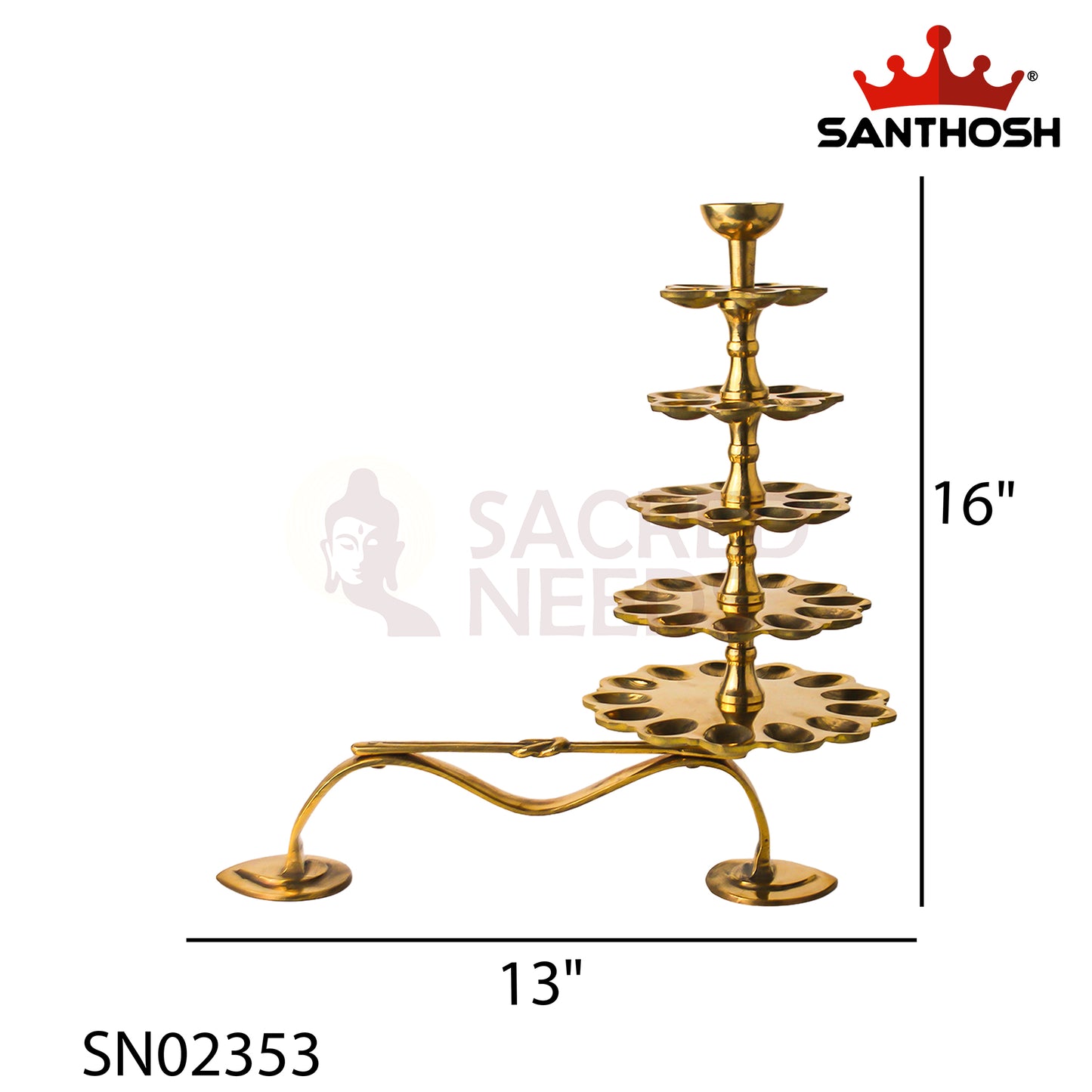 Brass 5 Step Deeparadhana Stand – 16 Inch | Multi-Step Pooja Deepam for Temple & Festivals