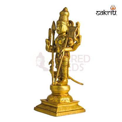 Brass Murugan with Vel & Flag – 15.5 Inch | Lord Murugan Idol for Home Temple & Gifts