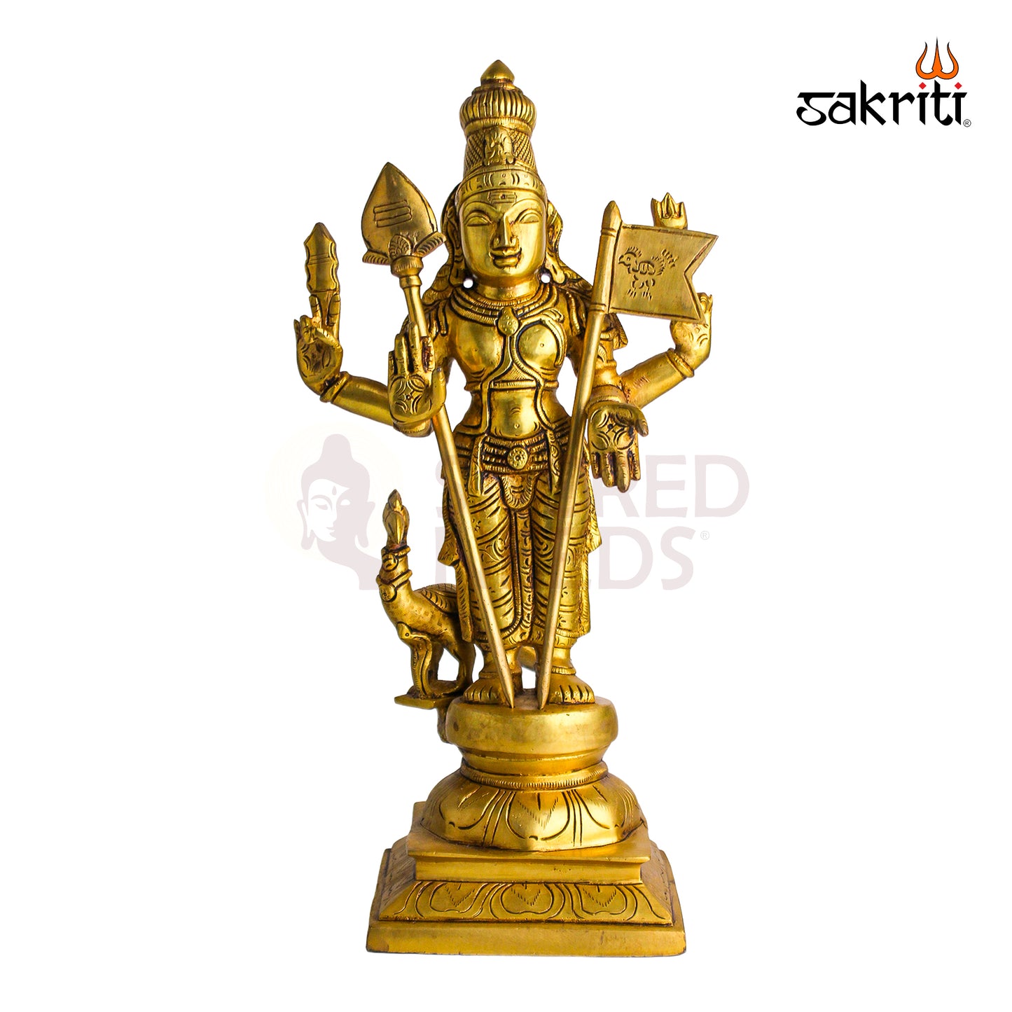 Brass Murugan with Vel & Flag – 15.5 Inch | Lord Murugan Idol for Home Temple & Gifts