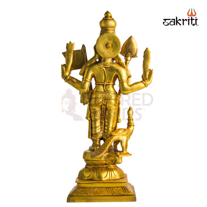 Brass Murugan with Vel & Flag – 15.5 Inch | Lord Murugan Idol for Home Temple & Gifts