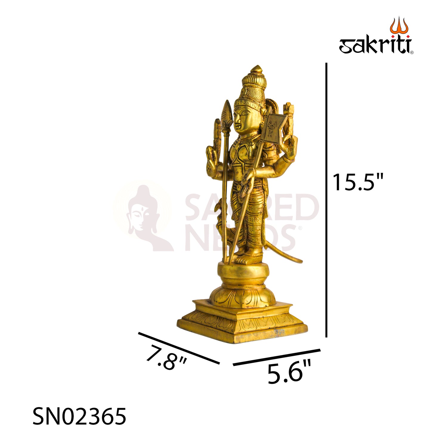 Brass Murugan with Vel & Flag – 15.5 Inch | Lord Murugan Idol for Home Temple & Gifts