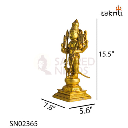 Brass Murugan with Vel & Flag – 15.5 Inch | Lord Murugan Idol for Home Temple & Gifts