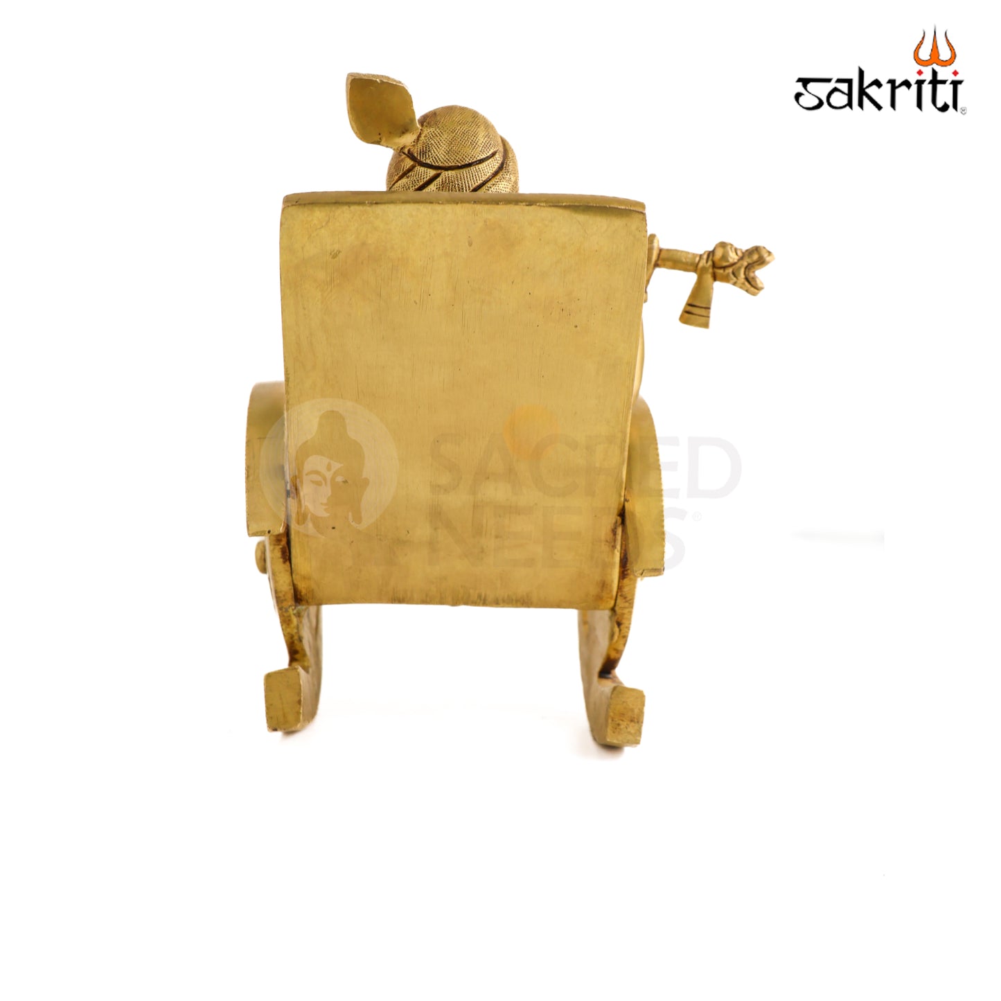 Sacred Needs Brass Chair Krishna Idol – 5.2 Inch (13.2 cm) Height | Lord Krishna Sitting on Chair Statue for Pooja Room, Temple & Home Décor