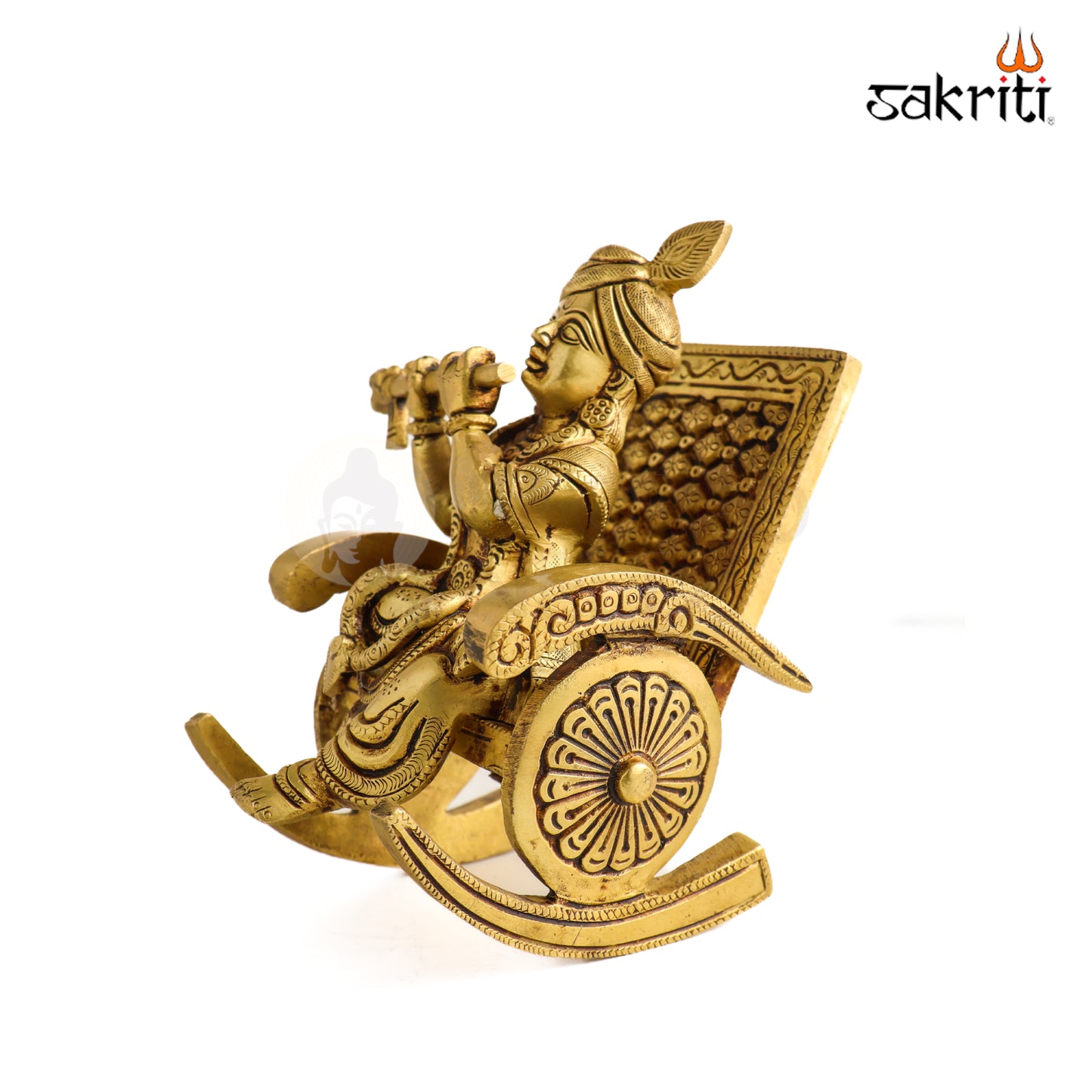Sacred Needs Brass Chair Krishna Idol – 5.2 Inch (13.2 cm) Height | Lord Krishna Sitting on Chair Statue for Pooja Room, Temple & Home Décor