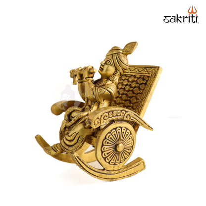 Sacred Needs Brass Chair Krishna Idol – 5.2 Inch (13.2 cm) Height | Lord Krishna Sitting on Chair Statue for Pooja Room, Temple & Home Décor