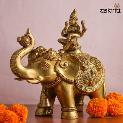 Sacred Needs Brass Ashtalakshmi with Elephant Idol – 12 Inch (30.5 cm) Height | Goddess Ashta Lakshmi Statue for Temple, Pooja Room & Home Décor