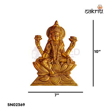 Brass Lotus Lakshmi Wall Mount – 10 Inch Yellow Antique Finish Goddess Lakshmi Wall Hanging for Pooja Room, Home Decor & Vastu