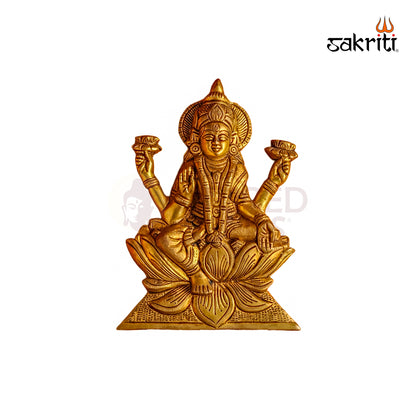 Brass Lotus Lakshmi Wall Mount – 10 Inch Yellow Antique Finish Goddess Lakshmi Wall Hanging for Pooja Room, Home Decor & Vastu