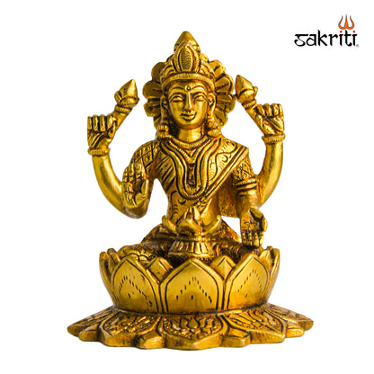 Brass Lotus Lakshmi – 5.7 Inch | Goddess Lakshmi Idol Sitting on Lotus for Pooja Room