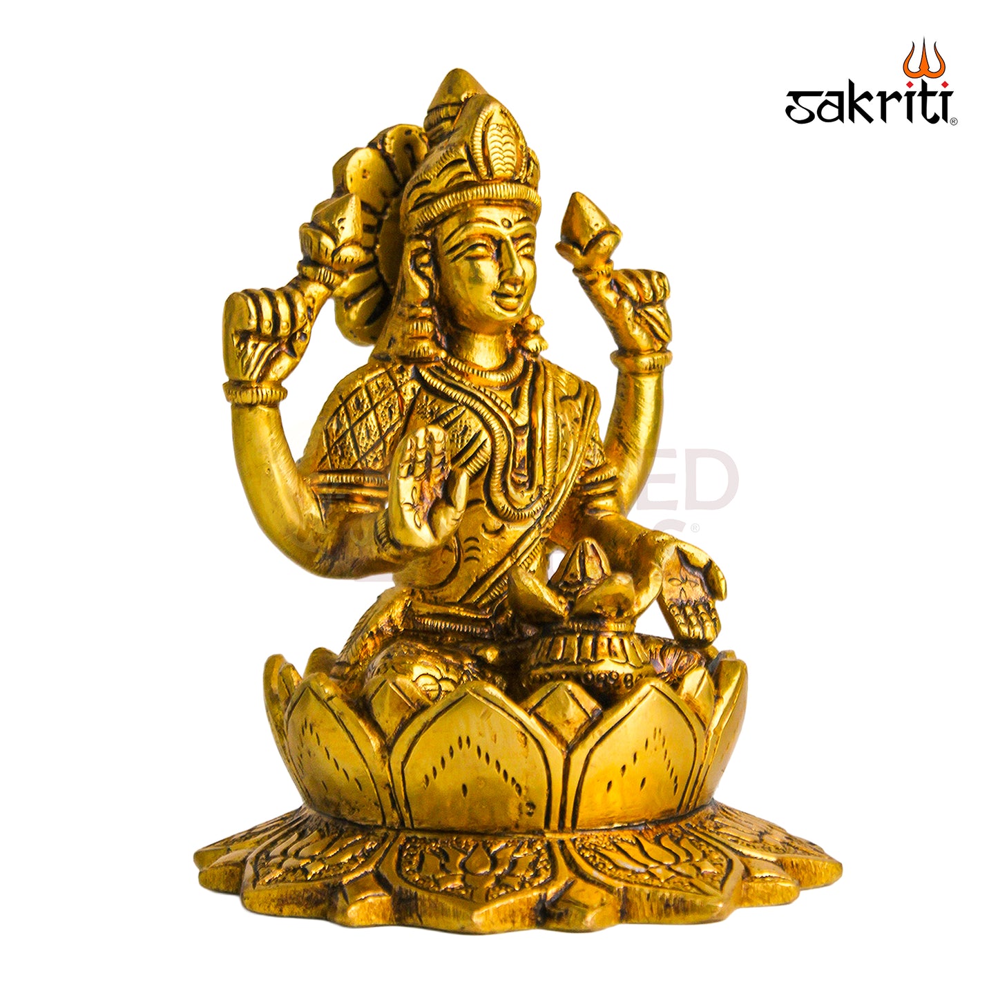 Brass Lotus Lakshmi – 5.7 Inch | Goddess Lakshmi Idol Sitting on Lotus for Pooja Room