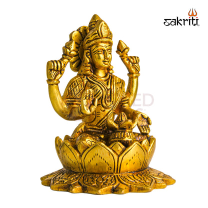 Brass Lotus Lakshmi – 5.7 Inch | Goddess Lakshmi Idol Sitting on Lotus for Pooja Room