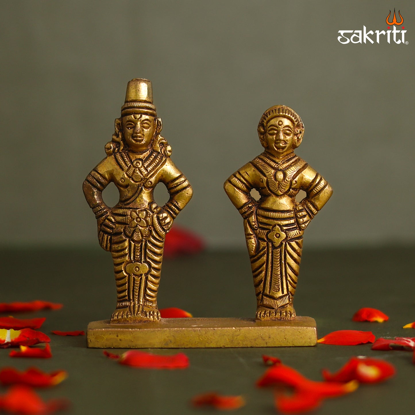 Sacred Needs Brass Vitthal & Rukmini Idol – 3 Inch (7.6 cm) Height | Lord Vitthal Rukmini Statue for Pooja Room, Temple & Spiritual Décor
