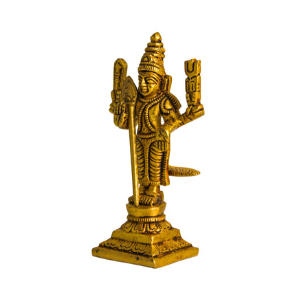 Brass Murugan Idol – 3.9 Inch | Lord Murugan Statue for Temple, Home & Gifts