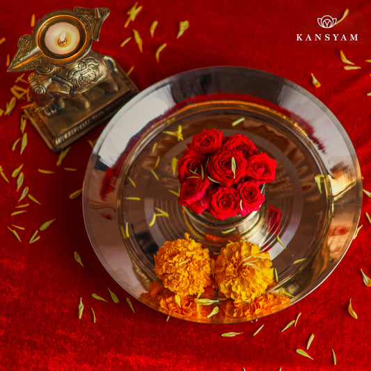 Sacred Needs Bronze Parath Plate – 1.4 Inch (3.6 cm) Height | Traditional Bronze Pooja Plate for Temple, Rituals & Home Use