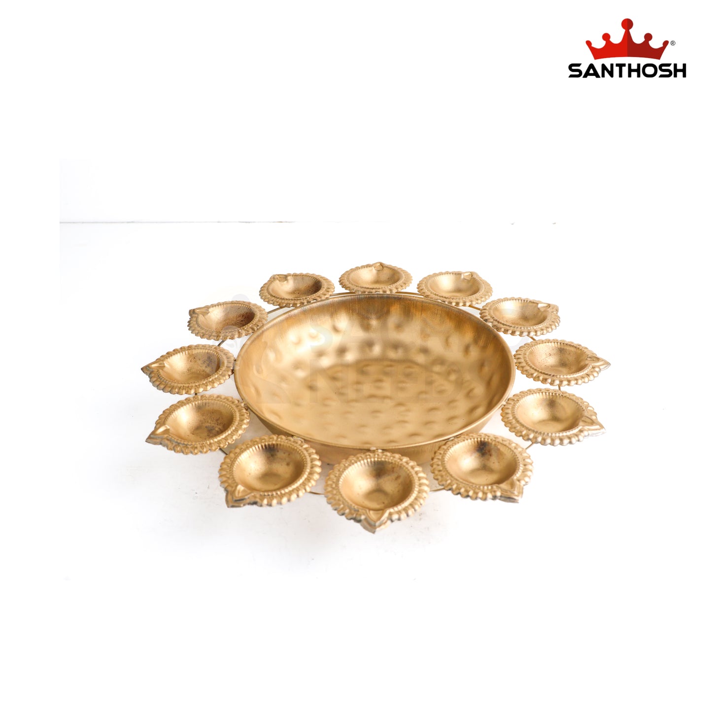 Sacred Needs Iron 12 Vilakku Urli – 2.2 Inch (5.6 cm) Height | Traditional 12 Diya Urli Lamp for Festivals, Pooja & Home Décor