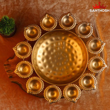 Sacred Needs Iron 12 Vilakku Urli – 2.2 Inch (5.6 cm) Height | Traditional 12 Diya Urli Lamp for Festivals, Pooja & Home Décor