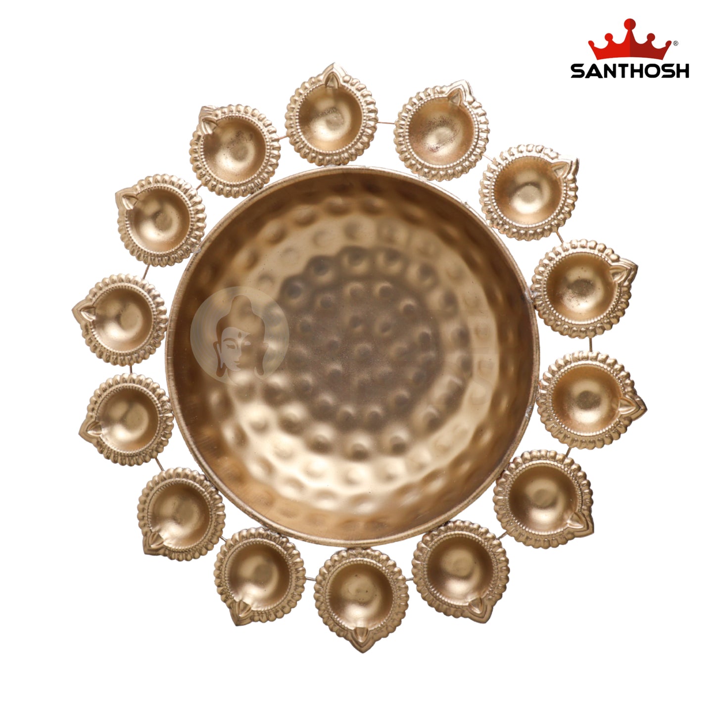 Sacred Needs Iron 14 Vilakku Urli – 4 Inch (10.2 cm) Height | Decorative Iron Urli with 14 Diya Holders for Floating Flowers, Lamps & Festive Home Décor