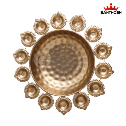 Sacred Needs Iron 14 Vilakku Urli – 4 Inch (10.2 cm) Height | Decorative Iron Urli with 14 Diya Holders for Floating Flowers, Lamps & Festive Home Décor