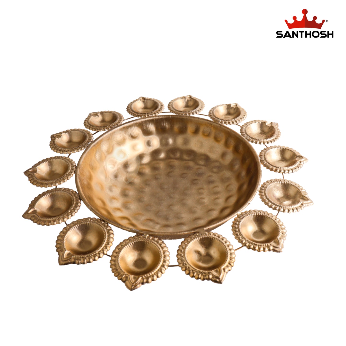 Sacred Needs Iron 14 Vilakku Urli – 4 Inch (10.2 cm) Height | Decorative Iron Urli with 14 Diya Holders for Floating Flowers, Lamps & Festive Home Décor