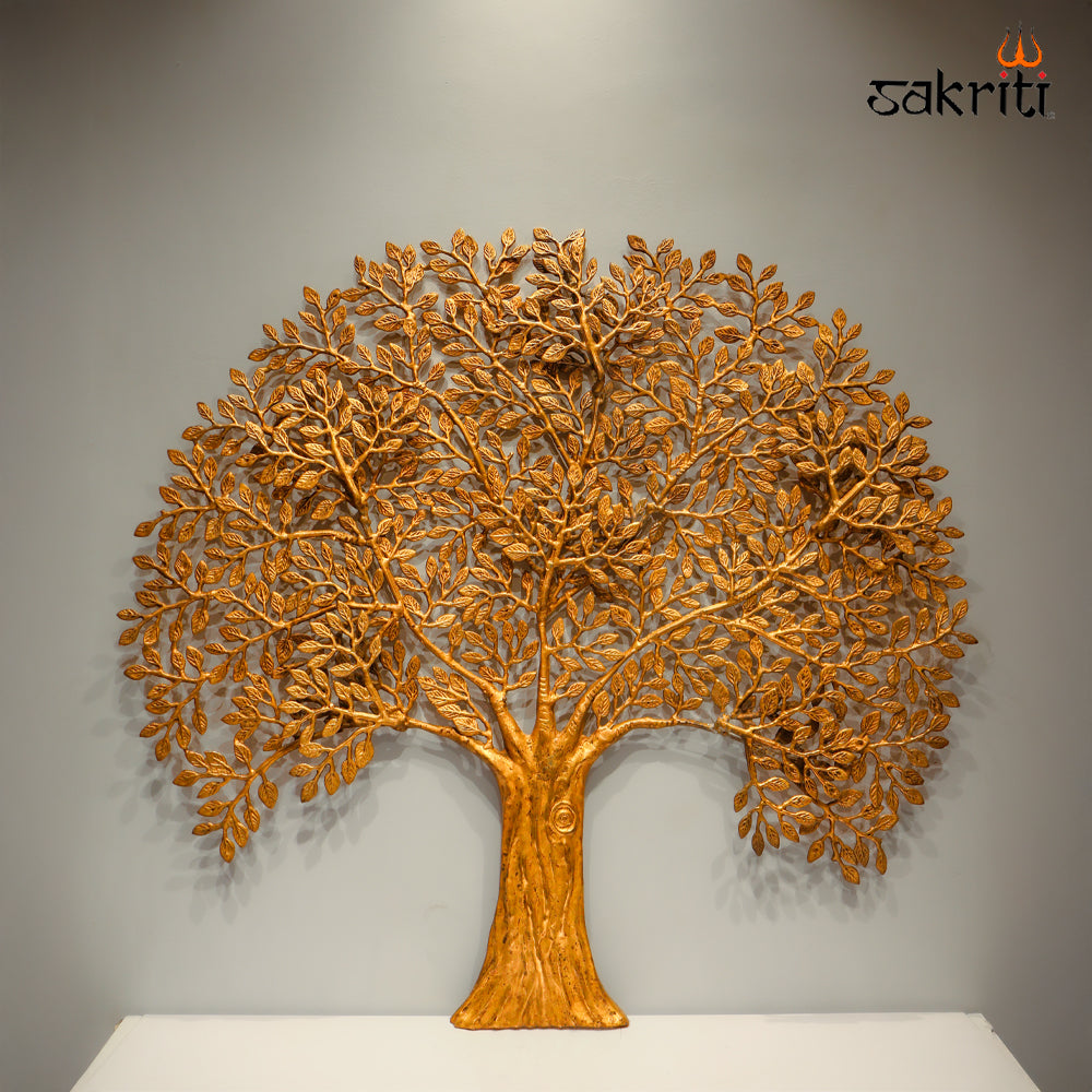 Sacred Needs Brass Tree Wall Décor – 34 Inch (86.4 cm) Height | Large Decorative Brass Tree Wall Hanging for Living Room, Temple & Home Décor