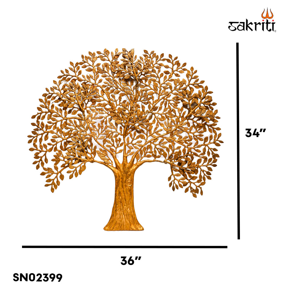 Sacred Needs Brass Tree Wall Décor – 34 Inch (86.4 cm) Height | Large Decorative Brass Tree Wall Hanging for Living Room, Temple & Home Décor