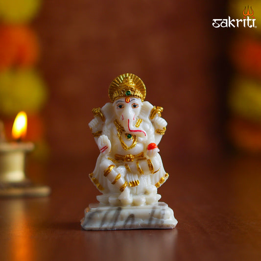 Sacred Needs Marble Dust Ganesha Idol – 3.6 Inch (9.1 cm) Height | Lord Ganesh Statue for Pooja Room, Car Dashboard & Home Décor