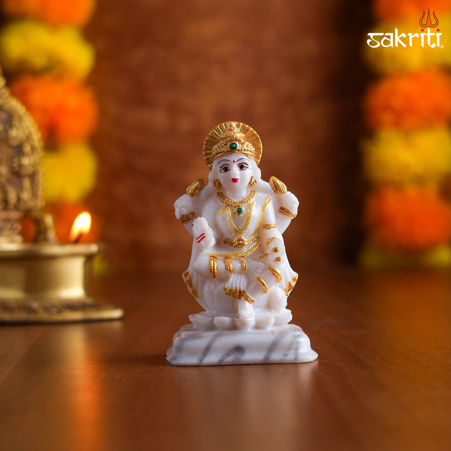 Sacred Needs Marble Dust Lakshmi Idol – 3.6 Inch (9.1 cm) Height | Goddess Lakshmi Statue for Pooja Room, Temple & Home Décor