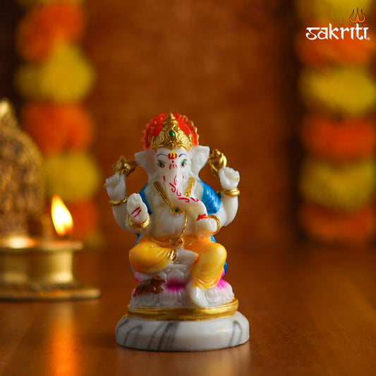 Sacred Needs Marble Dust Ganesha Idol – 5 Inch (12.7 cm) Height | Lord Ganesh Statue for Pooja Room, Temple & Home Décor