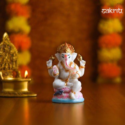 Sacred Needs Marble Dust Lotus Ganesha Idol – 4.3 Inch (10.9 cm) Height | Lord Ganesh Statue for Pooja Room, Temple & Home Décor