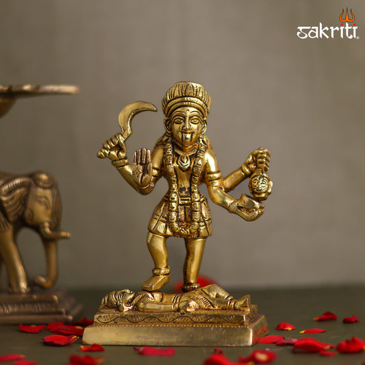 Sacred Needs Brass Kaali Matha Idol – 6.2 Inch (15.7 cm) Height | Goddess Kali Statue for Pooja Room, Temple & Shakti Worship