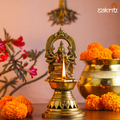 Sacred Needs Brass Varahi Vilakku with Arch – 9.5 Inch (24.1 cm) Height | Goddess Varahi Brass Lamp for Pooja Room, Temple Rituals & Shakti Worship