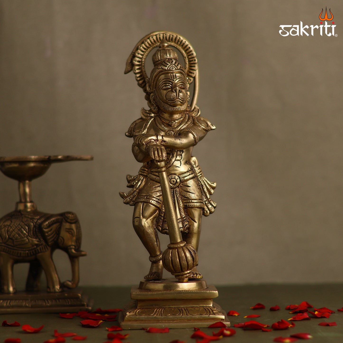 Sacred Needs Brass Hanuman Idol – 10.8 Inch (27.4 cm) Height | Lord Hanuman Brass Statue for Temple, Pooja Room & Home Décor