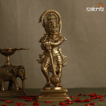 Sacred Needs Brass Hanuman Idol – 10.8 Inch (27.4 cm) Height | Lord Hanuman Brass Statue for Temple, Pooja Room & Home Décor