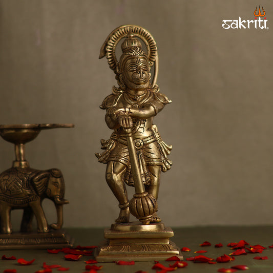Sacred Needs Brass Hanuman Idol – 10.8 Inch (27.4 cm) Height | Lord Hanuman Brass Statue for Temple, Pooja Room & Home Décor