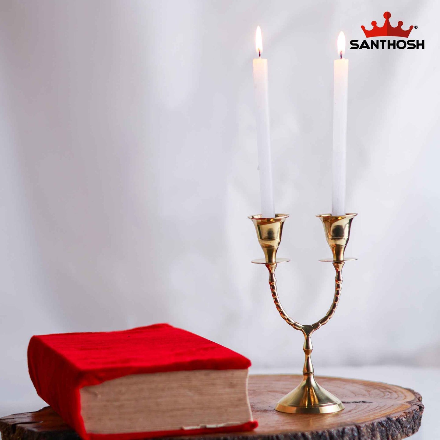 Sacred Needs Brass 2 Candle Stand – 6.3 Inch (16 cm) Height | Traditional Brass Dual Candle Holder for Pooja Room, Dining Table & Home Decor