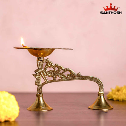 Sacred Needs Brass One Mukh Mor Aarti Lamp – 4.2 Inch (10.7 cm) Height | Traditional Peacock Aarti Diya for Pooja Rituals