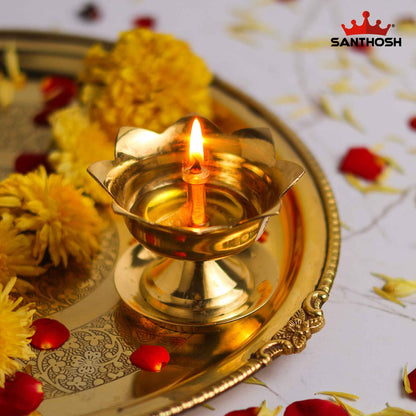 Sacred Needs Brass Lotus Deepam – 2.6 Inch (6.6 cm) Height | Traditional Brass Lotus Diya for Pooja & Temple Rituals