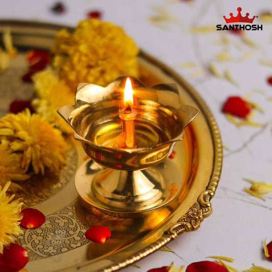 Sacred Needs Brass Lotus Deepam – 2.6 Inch (6.6 cm) Height | Traditional Brass Lotus Diya for Pooja & Temple Rituals