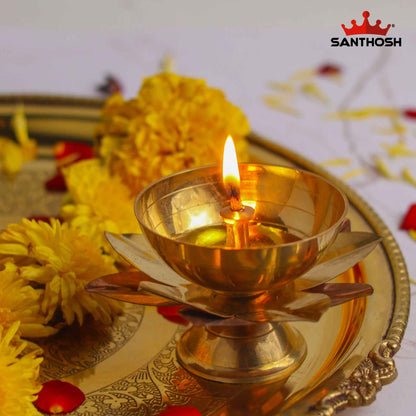 Sacred Needs Brass Lotus Pyali Deepam – 2 Inch (5.1 cm) Height | Lotus Cup Oil Lamp for Pooja Rituals & Temple Decor